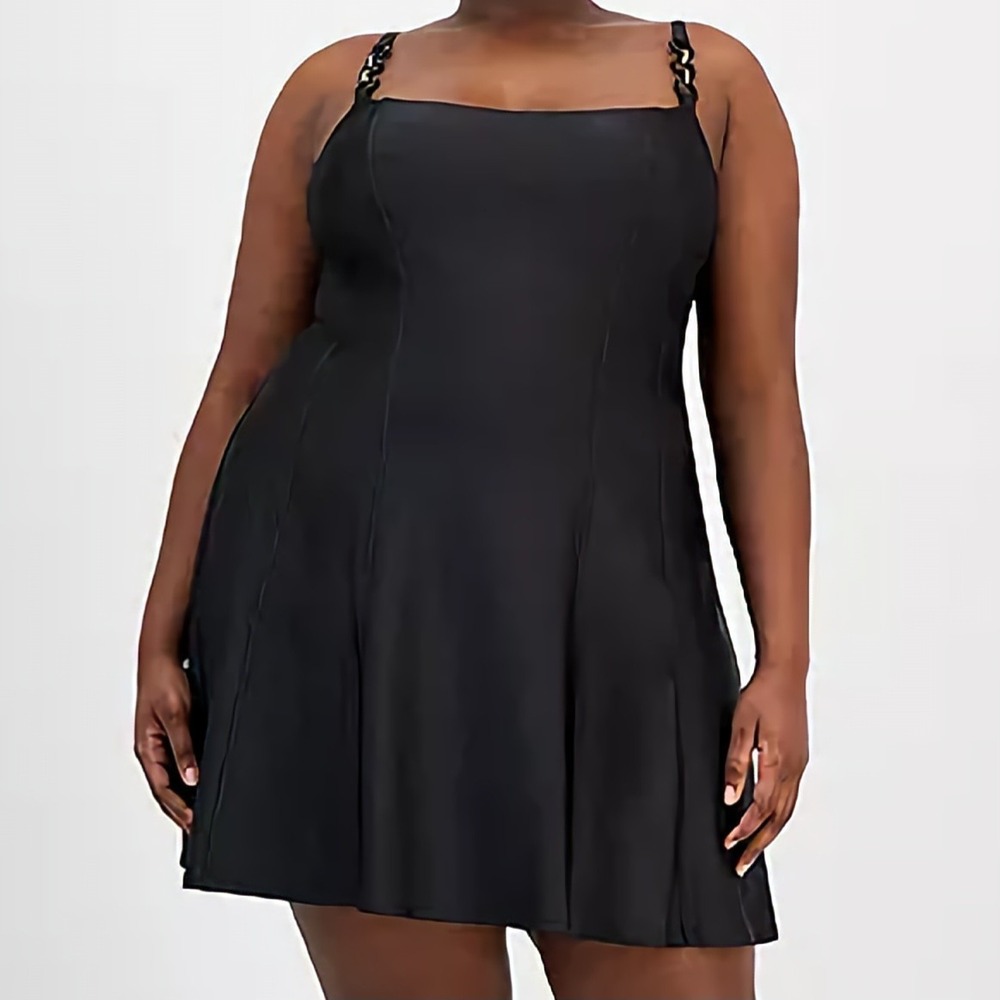 City Studios Trendy Satin Chain Strap Black Sleeveless‎ Dress Womens Size 2X NWT